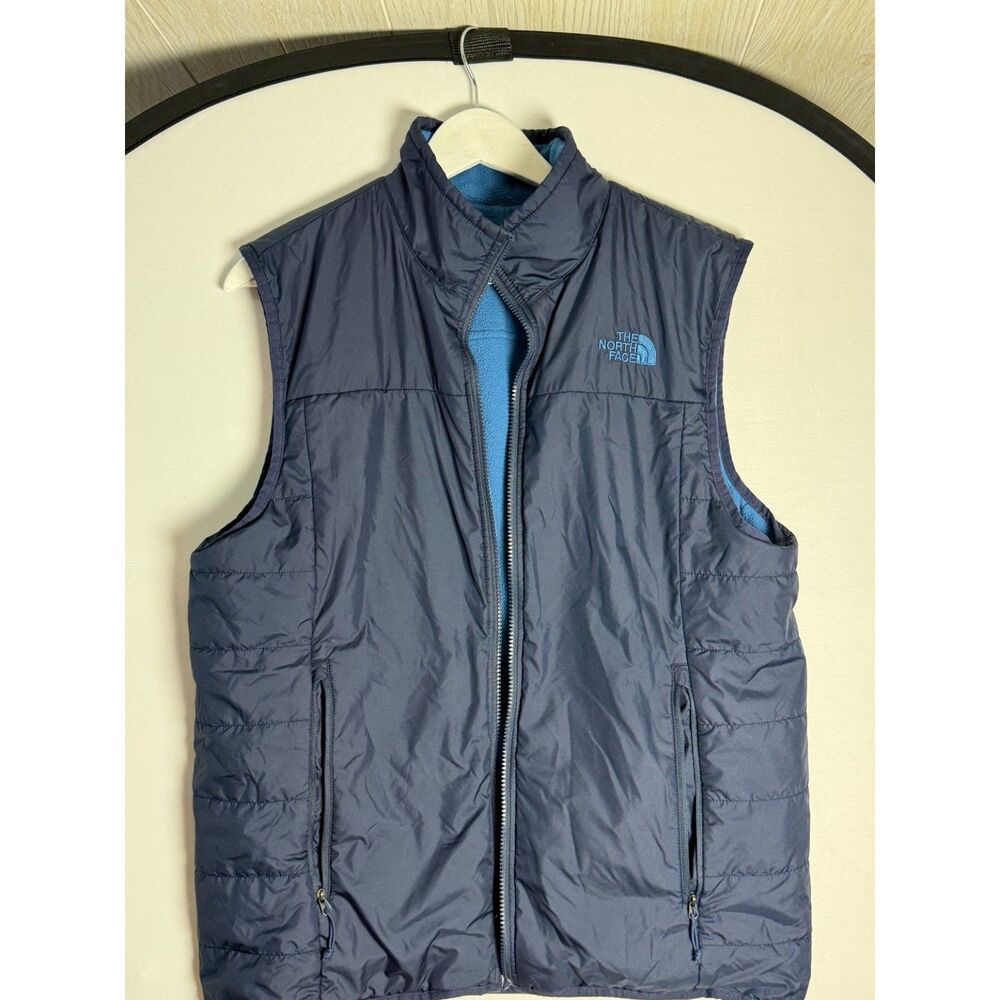The North Face Reversible Fleece Quilted Vest Blue Navy Full Zip Outdoor M